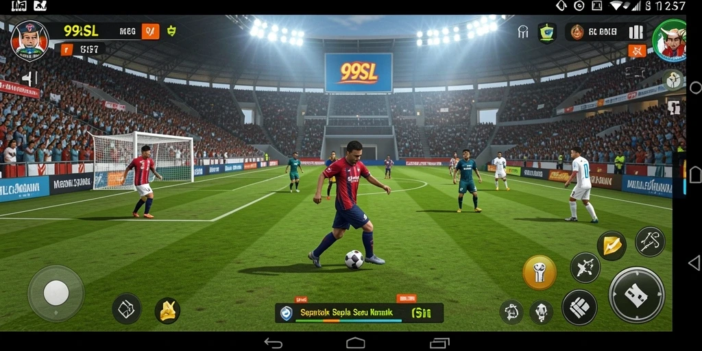 Screenshot gameplay 99SL menampilkan aksi seru di lapangan sepak bola.