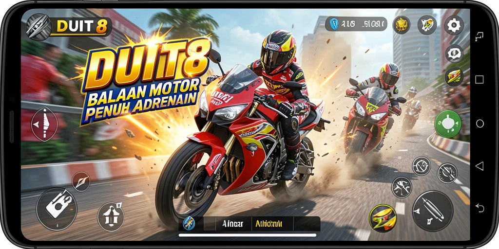 Tampilan gameplay balapan motor yang seru dan menegangkan.