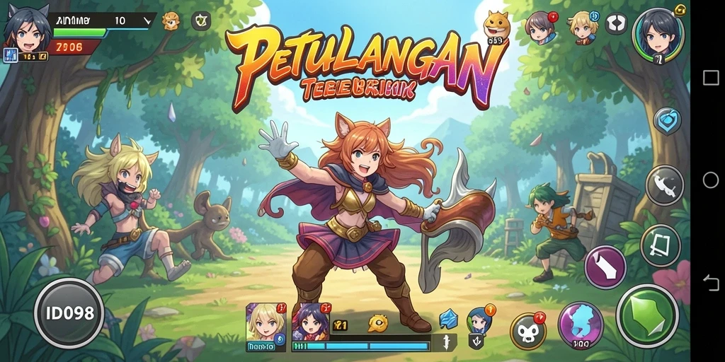 Tangkapan layar utama ID098 menampilkan karakter anime dalam aksi seru.