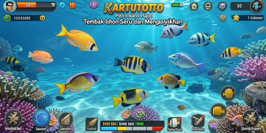 Tampilan bermain KARTUTOTO dengan aksi menembak ikan yang seru.