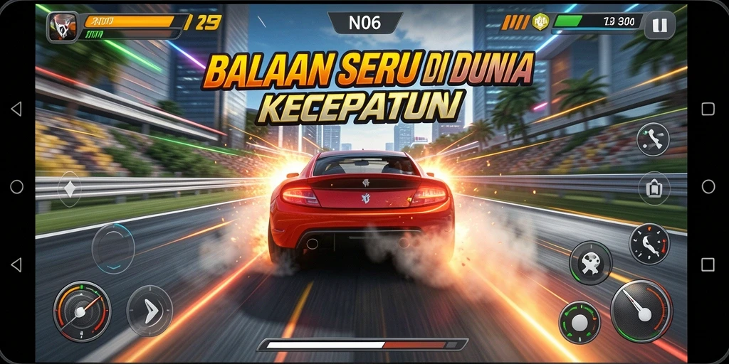 Tampilan menegangkan dari gameplay balapan di N06.