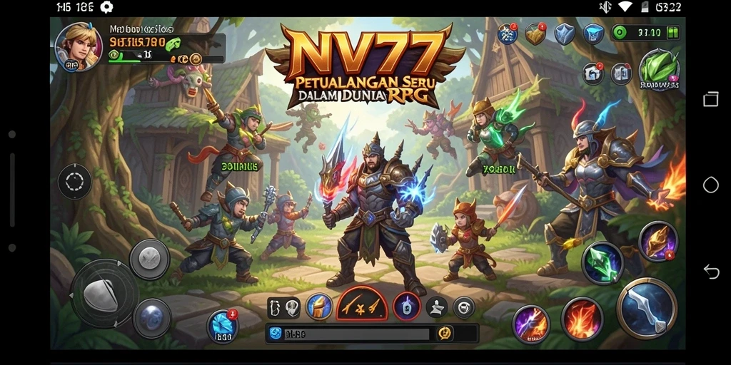 Tampilan mendebarkan dari gameplay RPG NV77 dengan karakter dan monster unik.