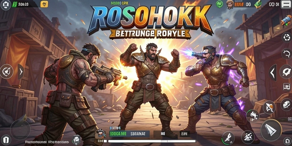 Tampilan utama gameplay ROSOHOKI dalam pertempuran Battle Royale yang seru.